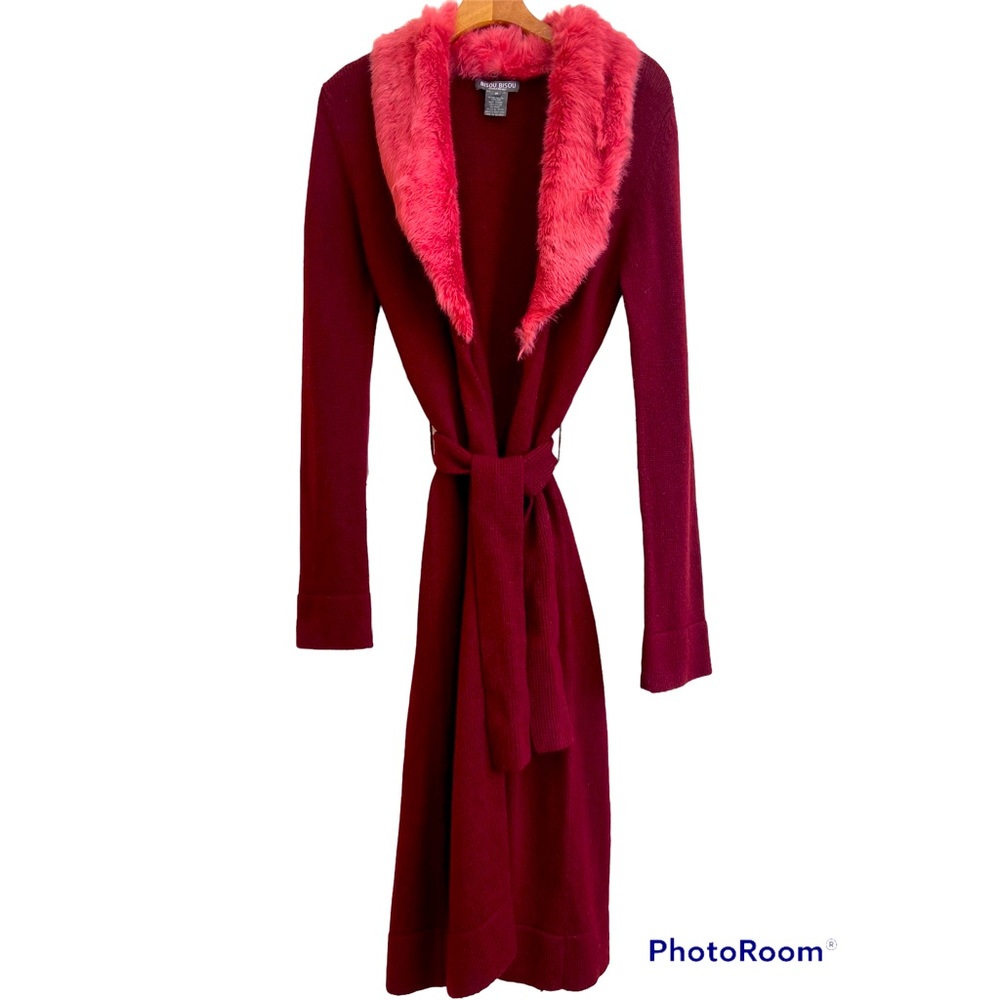 Fur collar maxi cardigan Y2K - Picture 4 of 10